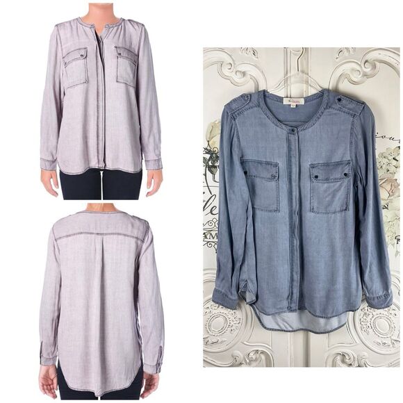 Two by Vince Camuto Chambray Button Down Utility Shirt Size S - Picture 2 of 14